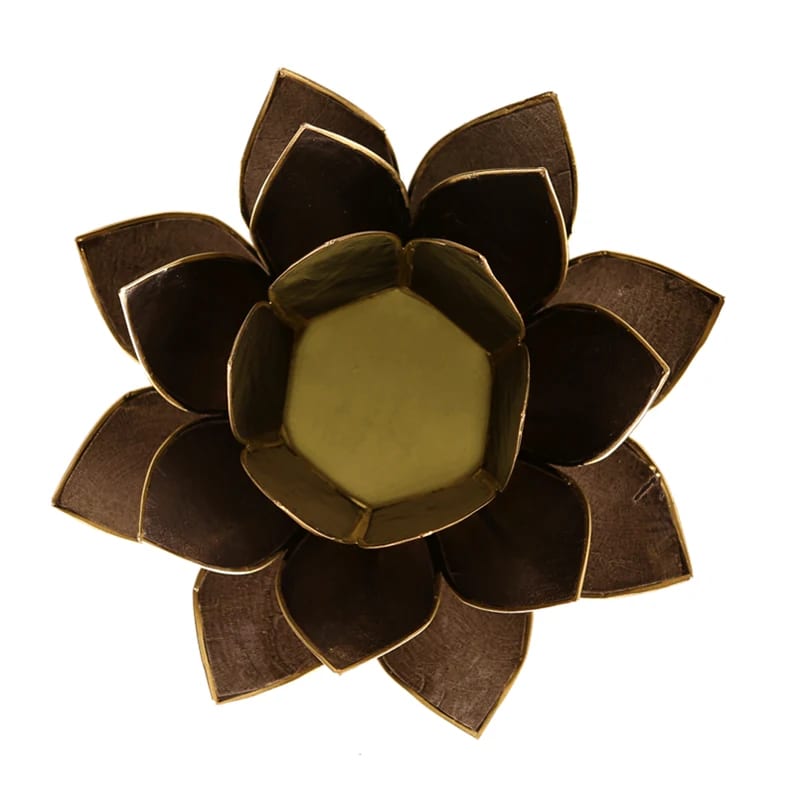 Lotus Teelichthalter schwarz goldfarbig 13,5 cm