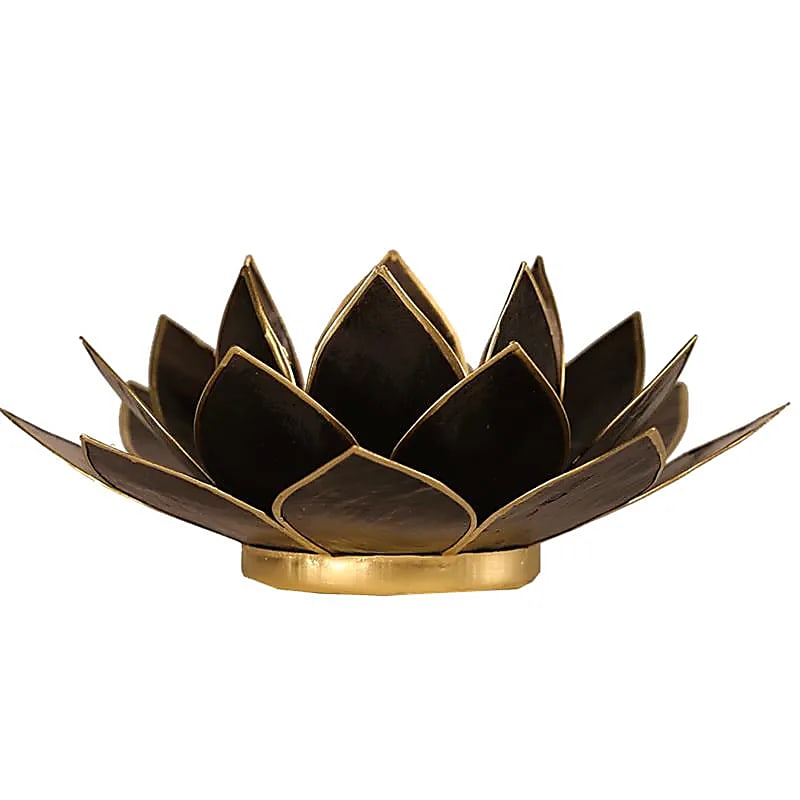 Lotus Teelichthalter schwarz goldfarbig 13,5 cm