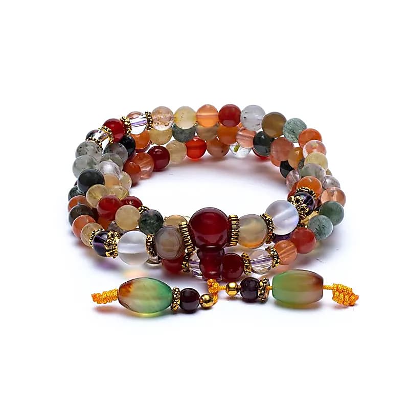 Mala elastisch mit Citrin, Achat, Amethyst
