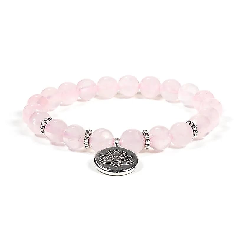 Mala Armband Rosenquarz elastisch mit Lotus