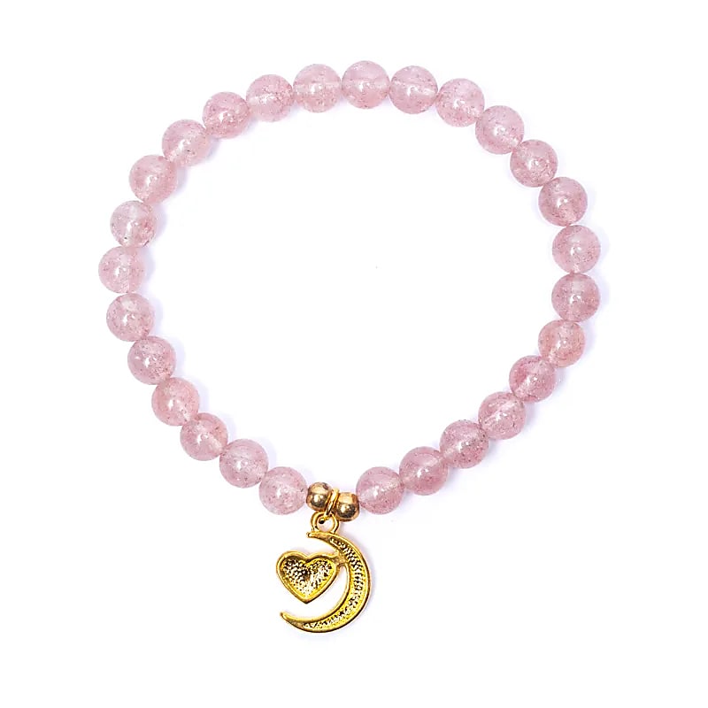 Armband elastisch Erdbeerquarz mit Herz+Mond
