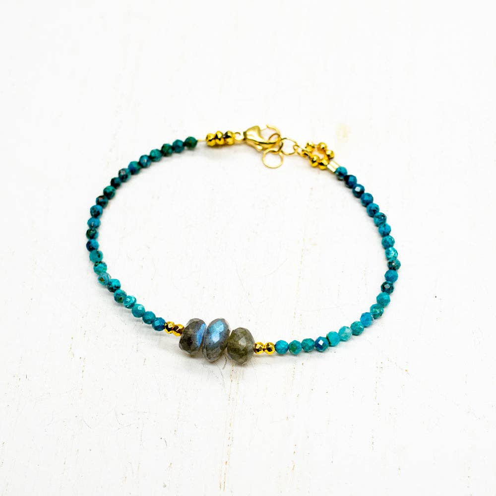 Labradorit und Chrysokoll Trio Luna Armband