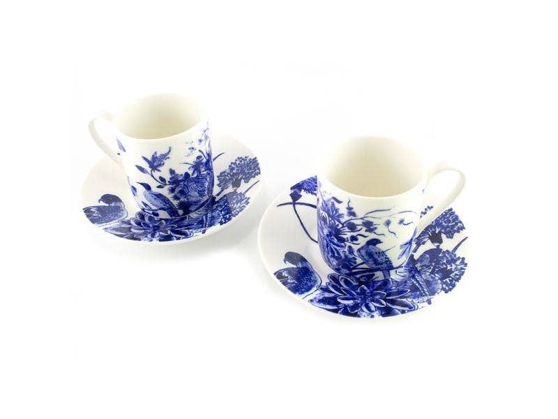 Espresso-Set (2 cups), Delft Blue Birds, Rijksmuseum