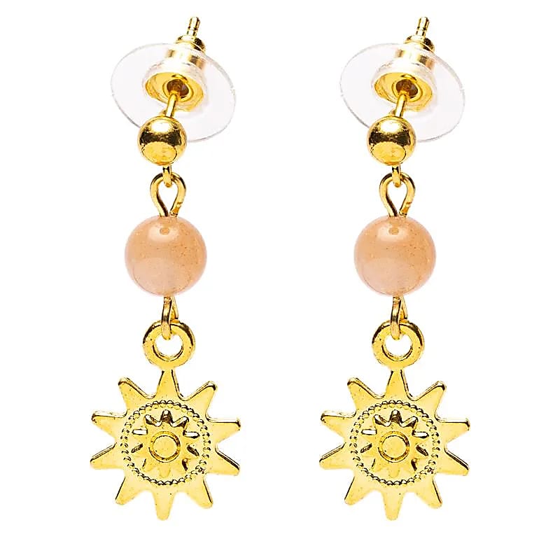 Ohrringe Sonnenstein und Sonne goldfarben (Messing)