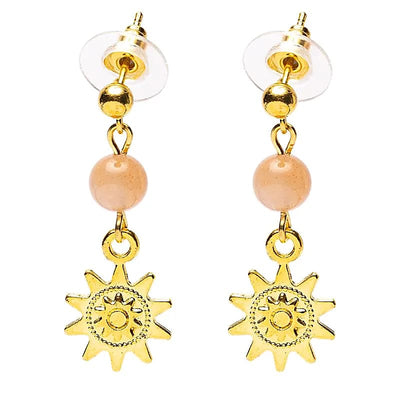 Ohrringe Sonnenstein und Sonne goldfarben (Messing)