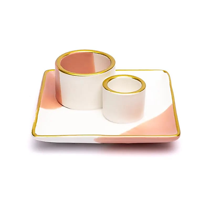 Keramikhalter für Smudge und Palo Santo Blume rosa/weiß/gold in Dianas Klosterlädchen