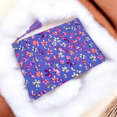Kosmetiktasche Mäppchen LOVE lila mit Blumen 