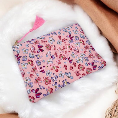 Kosmetiktasche Mäppchen LOVE rosa mit Blumen 