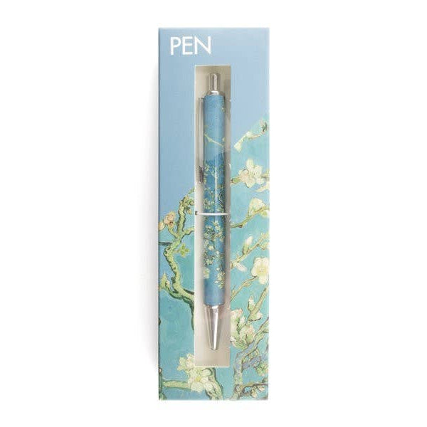 Kugelschreiber mit Van Goghs Mandelblütenmotiv, blaue Mine, Geschenkbox