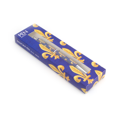 Kugelschreiber im Fleur-de-Lys-Design mit blauer Mine, geliefert in eleganter Geschenkbox