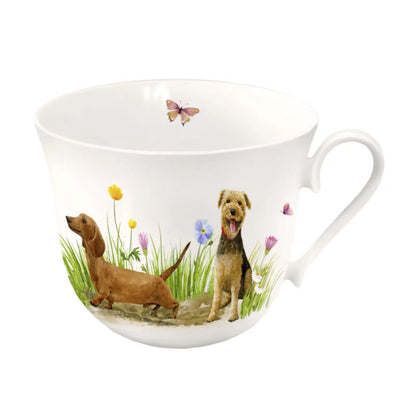 Lieblingstasse Hunde mit 2 Hunden in der Blumenwiese