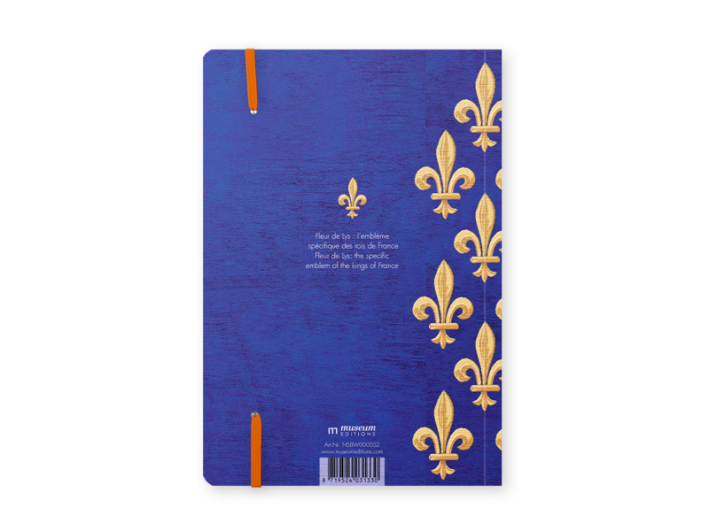 Softcover-Notizbuch A5 im Fleur-de-Lys-Design, kunstvolles Schreibpapier Rueckseite