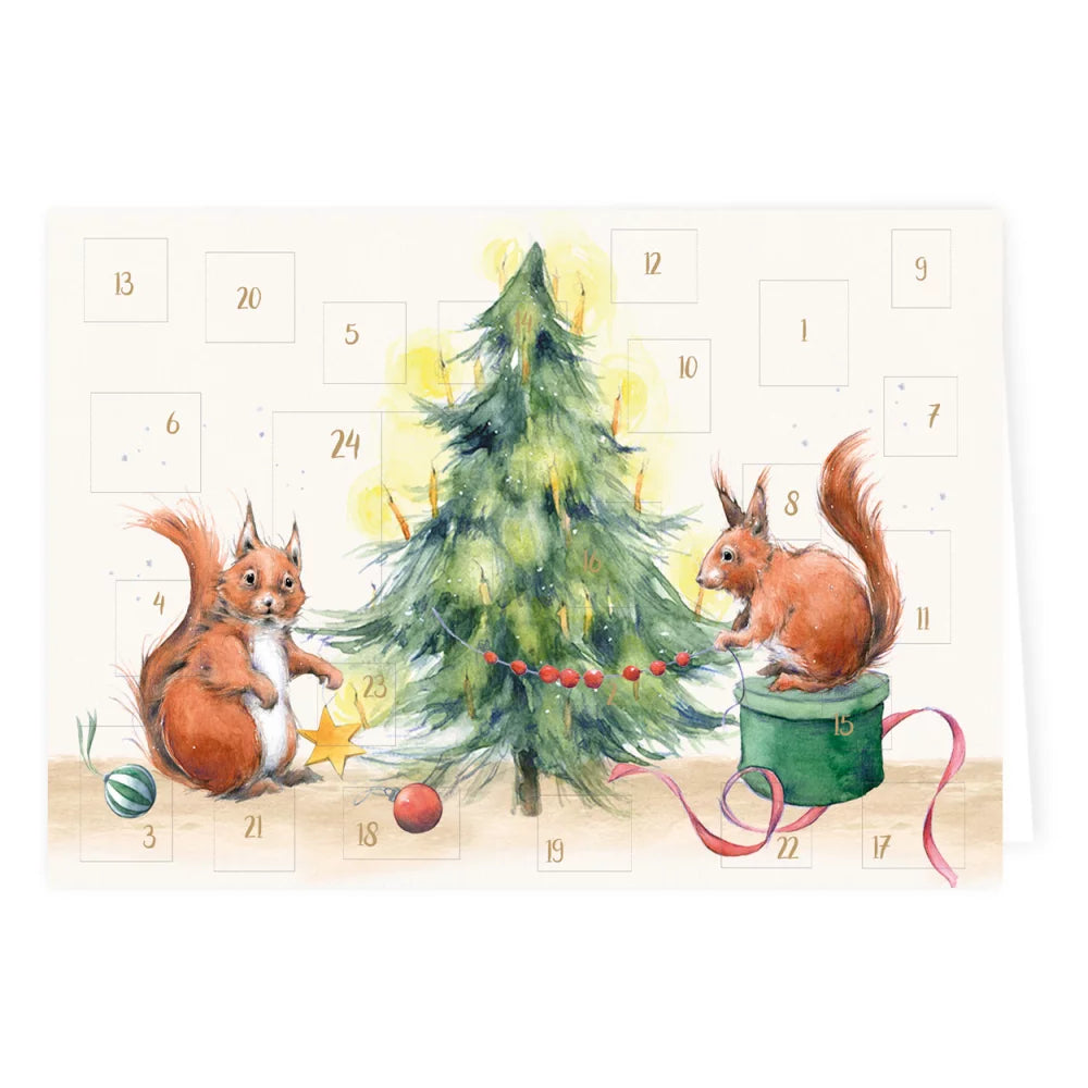 Adventskalender-Doppelkarte Weihnachten mit Eichhörnchen - Dianas Klosterlädchen