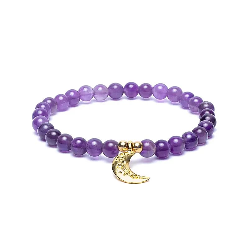 Armband Amethyst elastisch mit Mondanhänger - Dianas Klosterlädchen