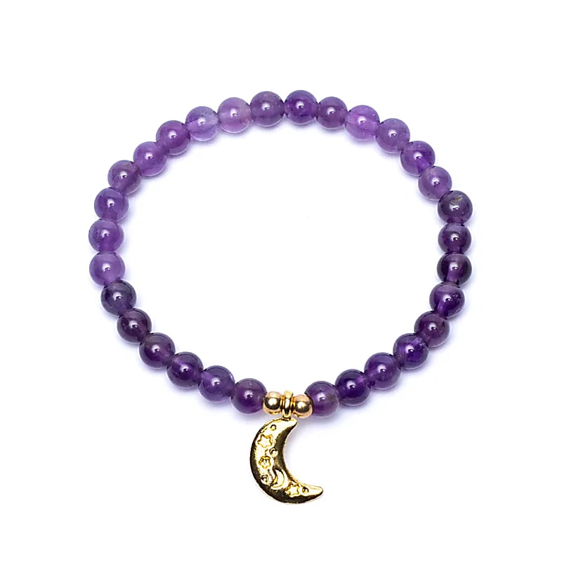 Armband Amethyst elastisch mit Mondanhänger - Dianas Klosterlädchen
