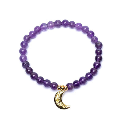Armband Amethyst elastisch mit Mondanhänger - Dianas Klosterlädchen
