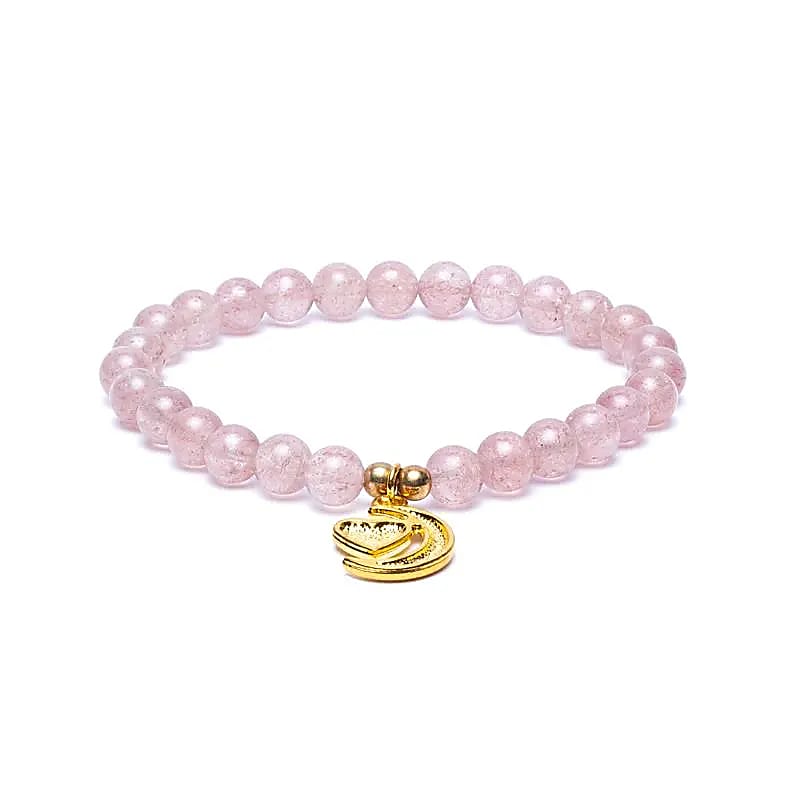 Armband elastisch Erdbeerquarz mit Herz+Mond - Dianas Klosterlädchen
