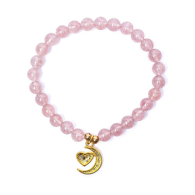 Armband elastisch Erdbeerquarz mit Herz+Mond - Dianas Klosterlädchen
