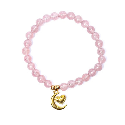 Armband elastisch Erdbeerquarz mit Herz+Mond - Dianas Klosterlädchen
