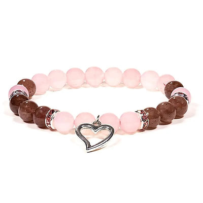Armband Rosenquarz/Erdbeerquarz mit Herz - Dianas Klosterlädchen