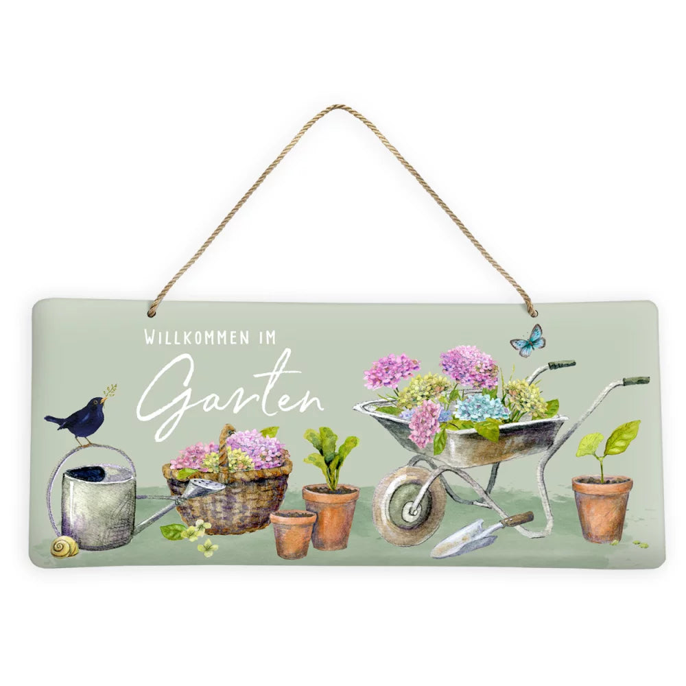 Blechschild Hortensien „Willkommen im Garten“ - Dianas Klosterlädchen