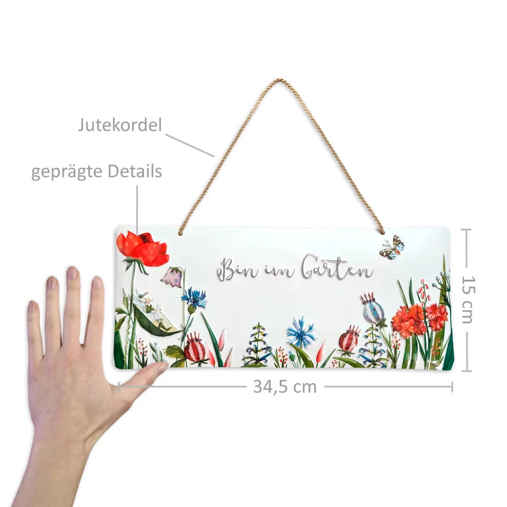 Blechschild Leffler „Bin im Garten“ - Dianas Klosterlädchen
