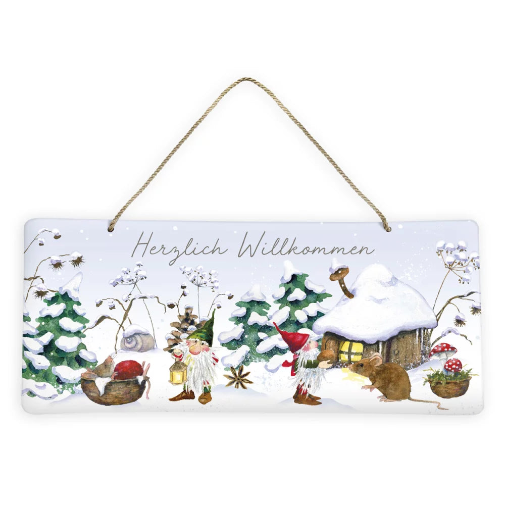 Blechschild Weihnachtswichtel "Herzlich Willkommen" - Dianas Klosterlädchen