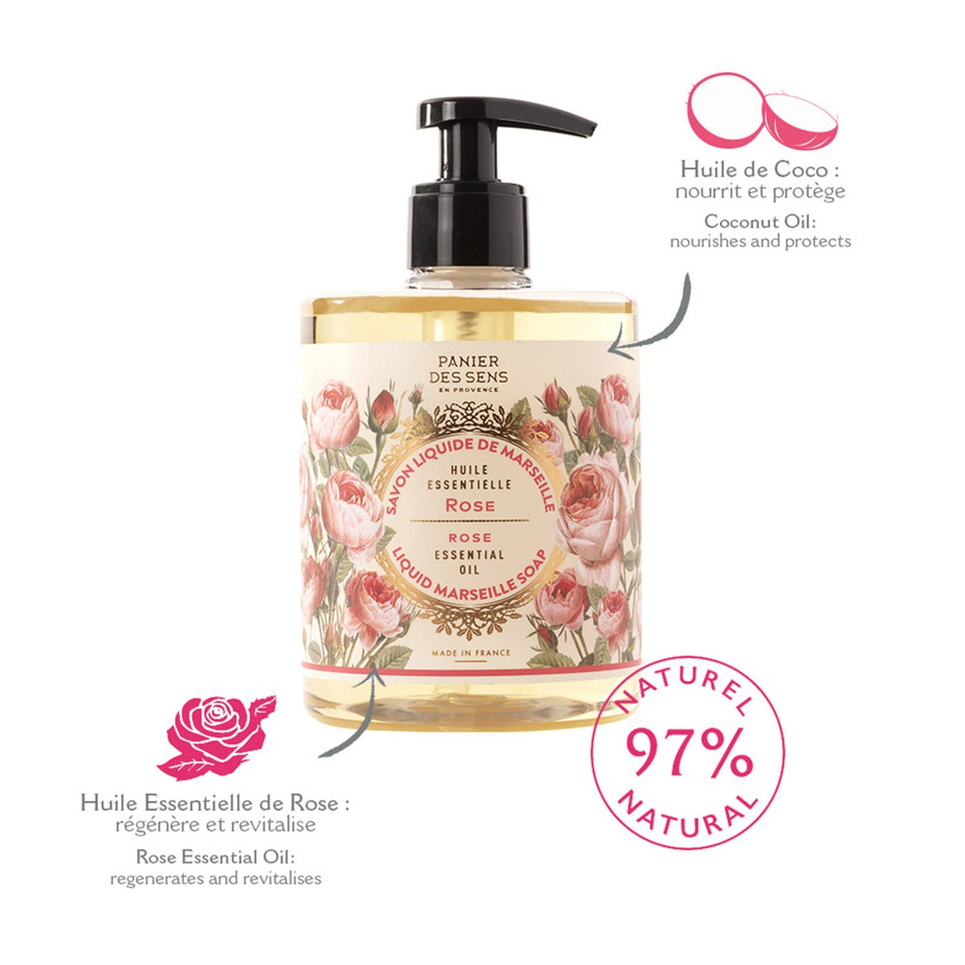 Flüssigseife aus Marseille 500ml | Rose in Dianas Klosterlaedchen