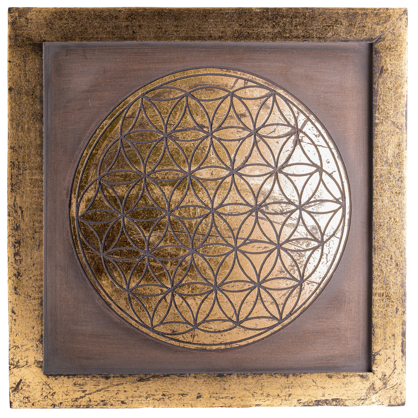 Energiebild Blume des Lebens aus MDF mit Goldverzierung - Dianas Klosterlädchen