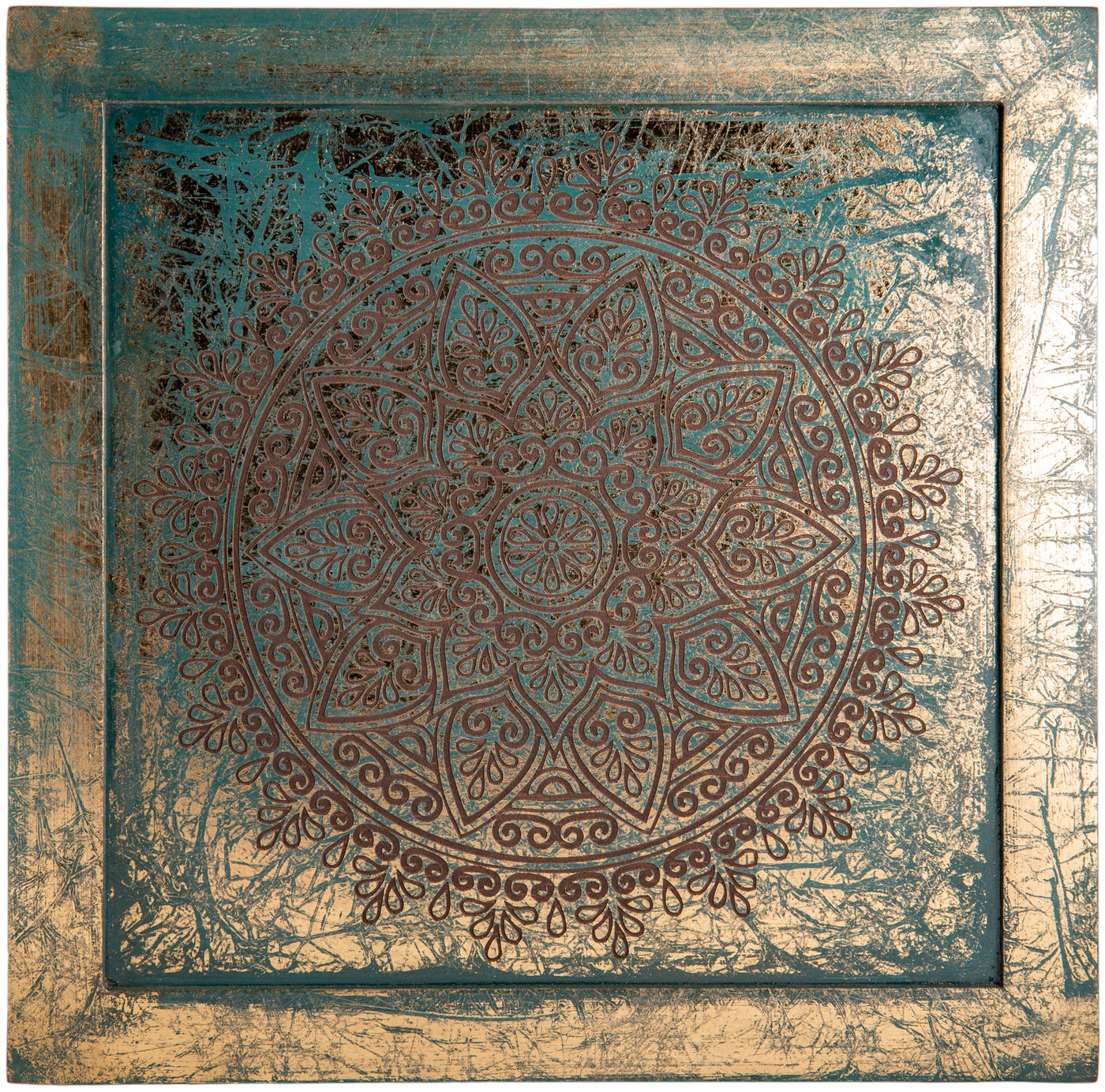 Energiebild Mandala aus MDF mit Grün-Goldverzierung - Dianas Klosterlädchen