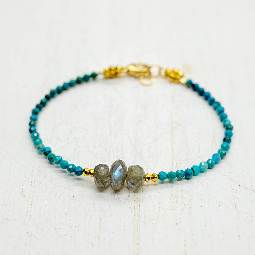 Labradorit und Chrysokoll Trio Luna Armband