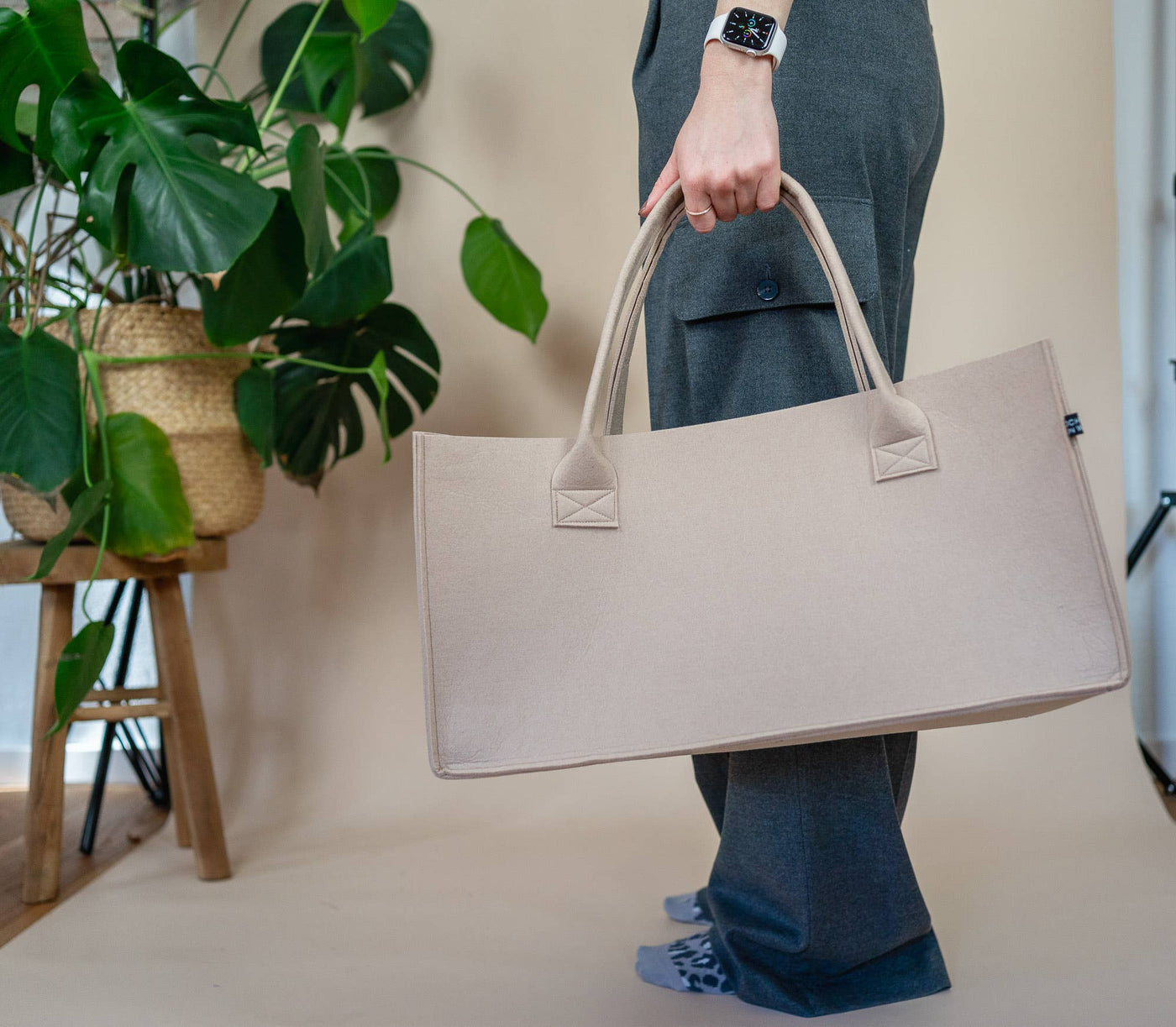 Filztasche grau, Shopper Filz, Filshopper, große Filztasche - Dianas Klosterlädchen