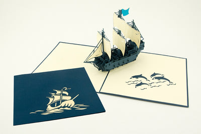 Galeone Segelschiff Kirigamo (Pop-up) Klappkarte - Dianas Klosterlädchen