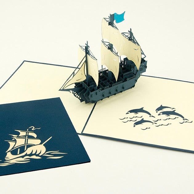 Galeone Segelschiff Kirigamo (Pop-up) Klappkarte - Dianas Klosterlädchen