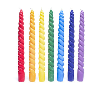 Gedrehte Tafelkerze duftlos Chakra SET mit 7 - Dianas Klosterlädchen
