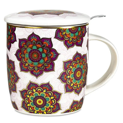 Geschenk-Set Teetasse mit Sieb und Deckel mandala rot - Dianas Klosterlädchen