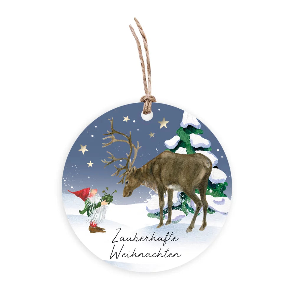 Geschenkanhänger Weihnachtswichtel mit Hirsch - Dianas Klosterlädchen