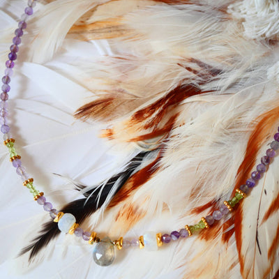 Halskette Labradorit, Amethyst, Peridot - Elyna - Dianas Klosterlädchen
