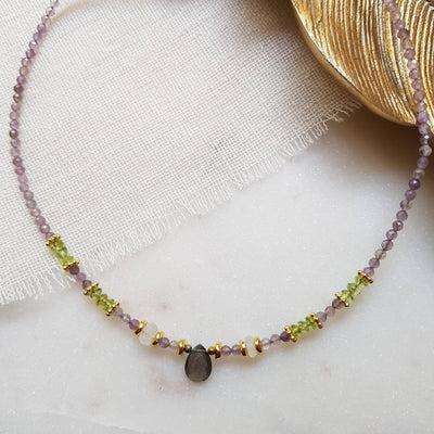 Halskette Labradorit, Amethyst, Peridot - Elyna - Dianas Klosterlädchen