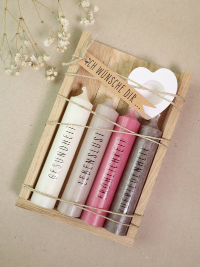 "Ich wünsche dir" Kerzen-Geschenkset  rosa - Dianas Klosterlädchen