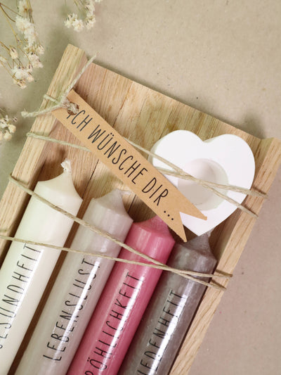"Ich wünsche dir" Kerzen-Geschenkset  rosa - Dianas Klosterlädchen