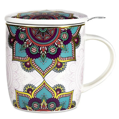 Geschenk-Set Teetasse mit Sieb Mandala türkis