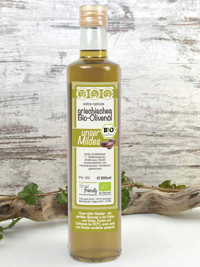 Griechisches Bio Olivenöl extra nativ - unser Mildes 500ml in www.klosterlaedchen.com