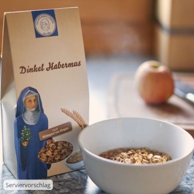 Dinkel-Habermus, Inhalt: 400g. Es wird gerne als wärmendes Frühstück und für eine Zwischen- oder Abendmahlzeit verwendet.