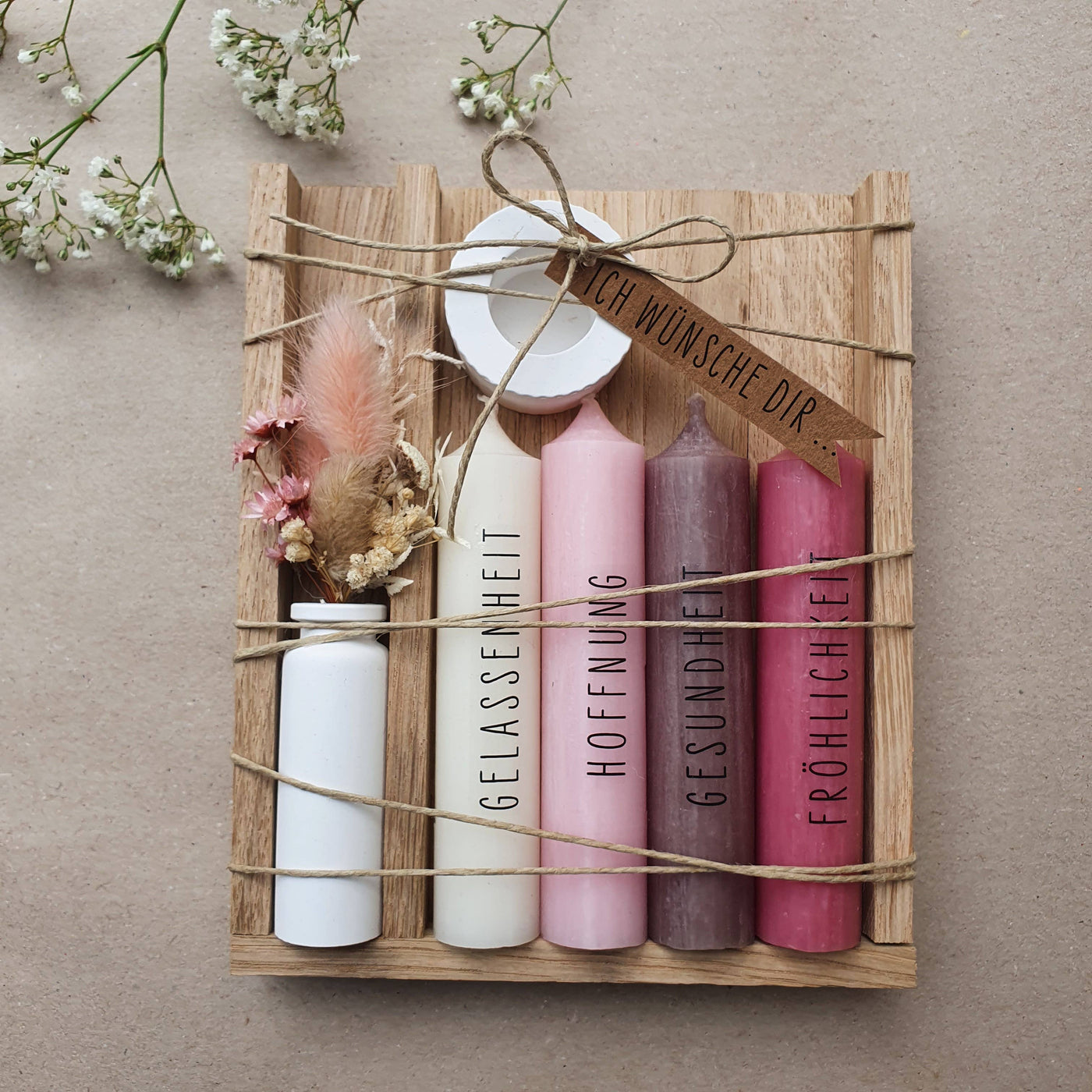 "Ich wünsche dir" Kerzen-Geschenkset rosa