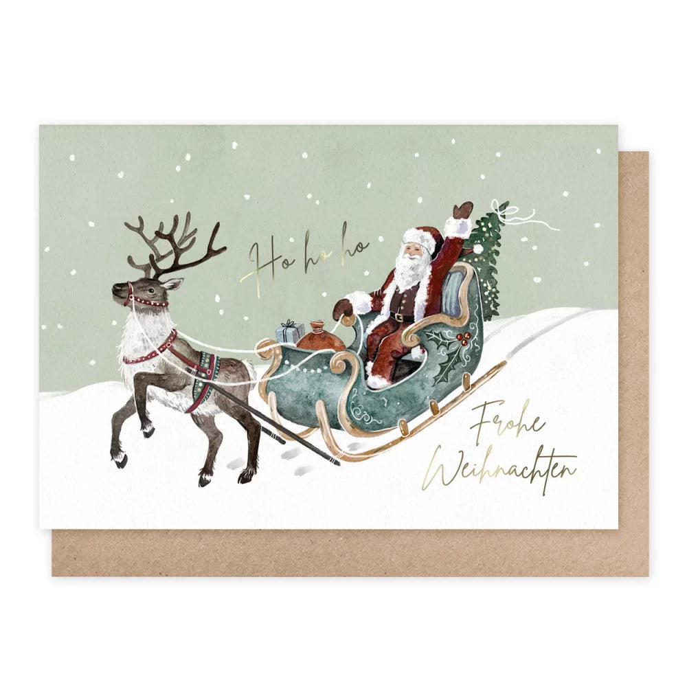 Klappkarte Weihnachtsmann mit Rentierschlitten