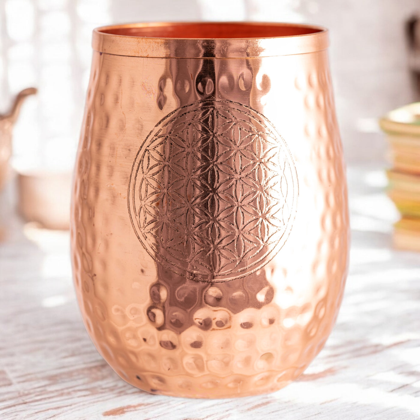 Kupfertrinkbecher - mit Blume des Leben 450ml - Dianas Klosterlädchen