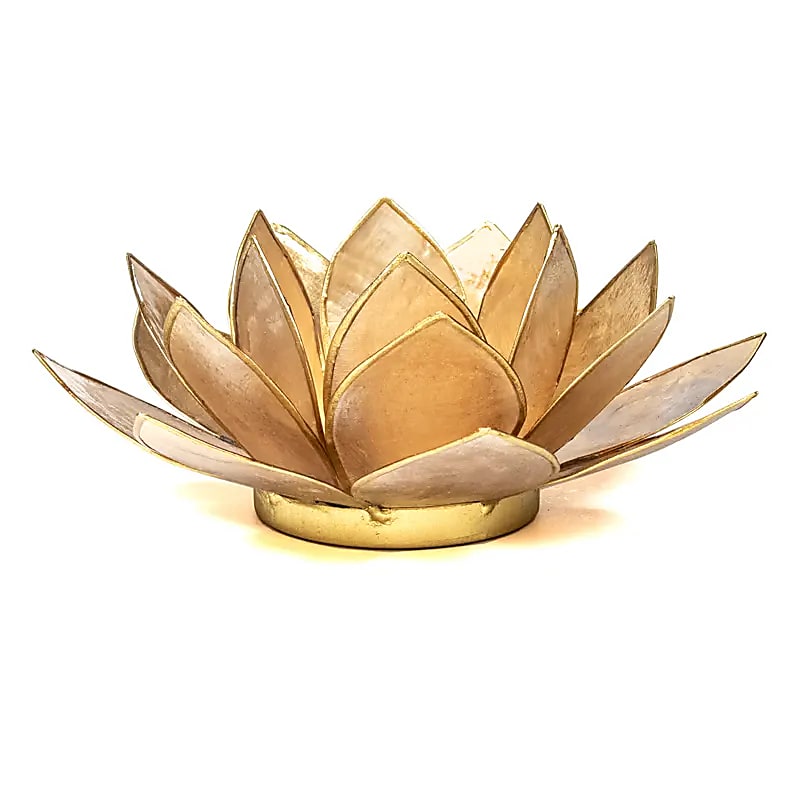 Lotus Teelichthalter beige goldfarbig 13,5 cm - Dianas Klosterlädchen