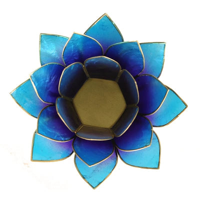 Lotus Teelichthalter blau/violett goldfarbig 13,5 cm - Dianas Klosterlädchen