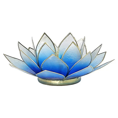 Lotus Teelichthalter blau/weiß goldfarbig 13,5 cm - Dianas Klosterlädchen